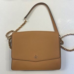 Tan Tory Burch Crossbody, gold chain